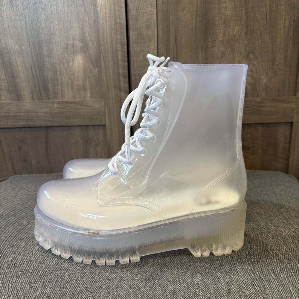 Jeffrey Campbell Play Clear Lace-Up Platform Boots Lug Sole Transparent size 7